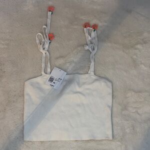 Forever 21 White Crop Top with Floral Accents